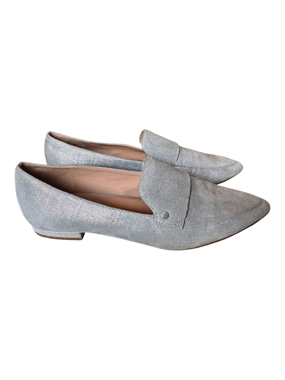 Naturalizer 27 Edit Silver Metallic Pointed Toe Shoe Size 6.5 Leather Loafer